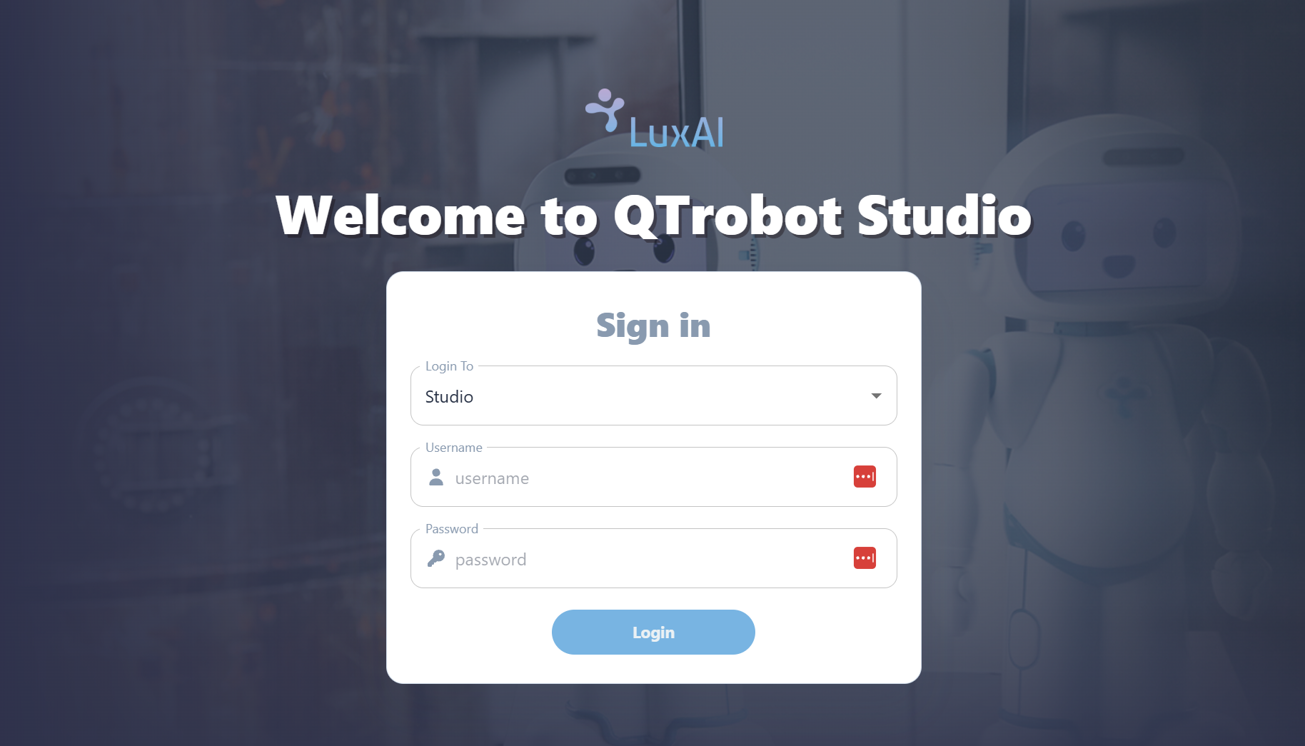 QTrobot Studio login page