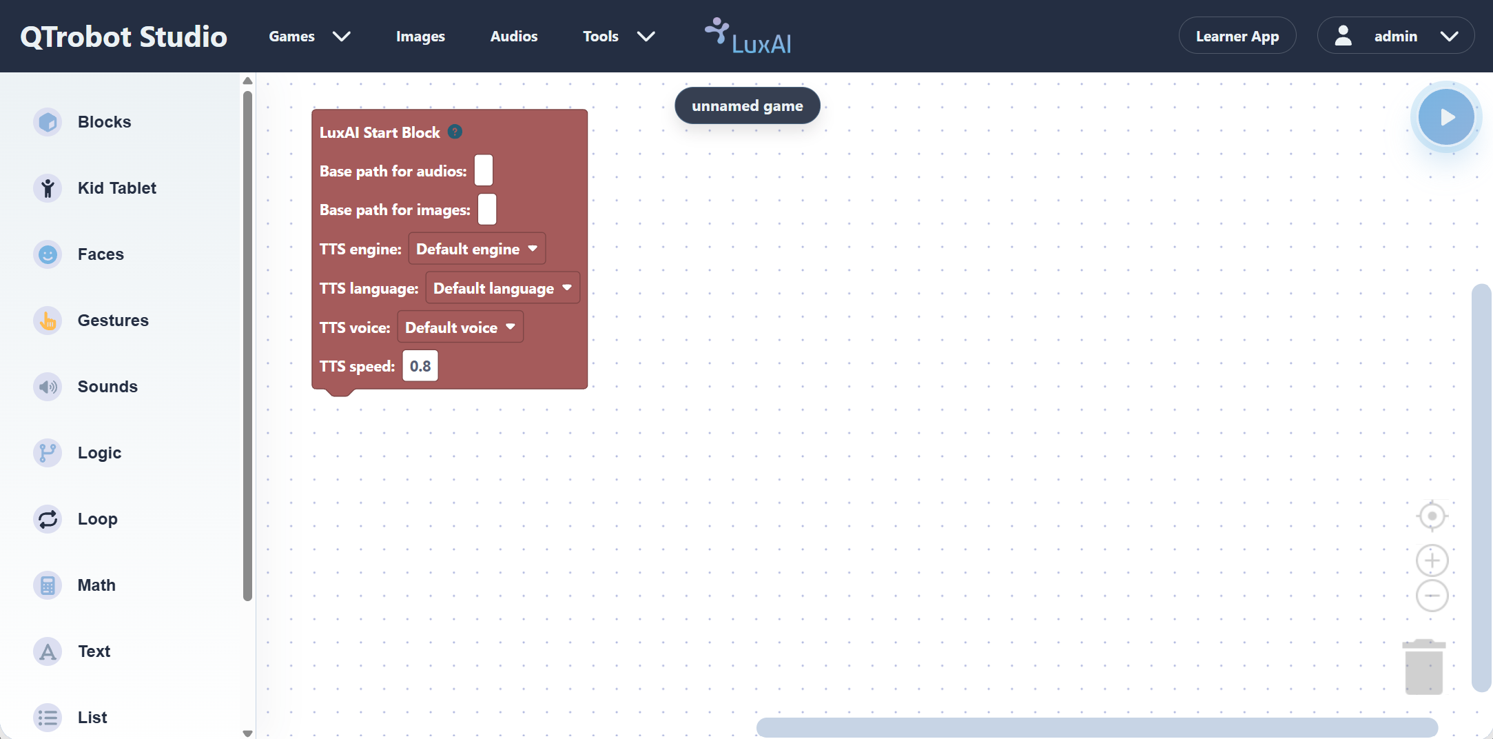 QTrobot Studio main interface